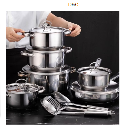 15 Piece Stainless Steel Cookware Set, Pots and Pans Set with Lids Non Toxic, Kitchen Induction Cookware with Utensil Sets For Oven & Dishwasher ,Heavy Premium Kitchen Cooking