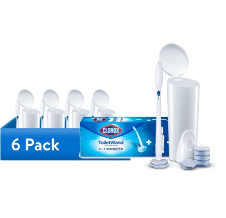 (6 pack) Clorox ToiletWand All in One Toilet Cleaning System, ToiletWand, Storage Caddy and 6 Refills