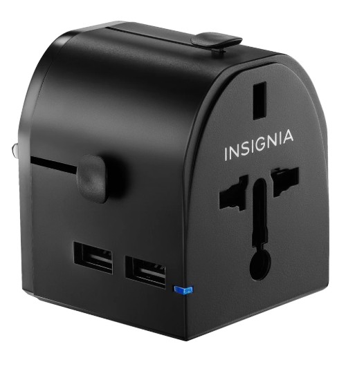 Insignia™ – All-in-One Travel Adapter with 2 USB Ports – Black