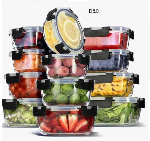 24-piece Glass Food Storage Containers with Lids, Food Storage Containers with Airtight Lids 12 containers and 12 lids