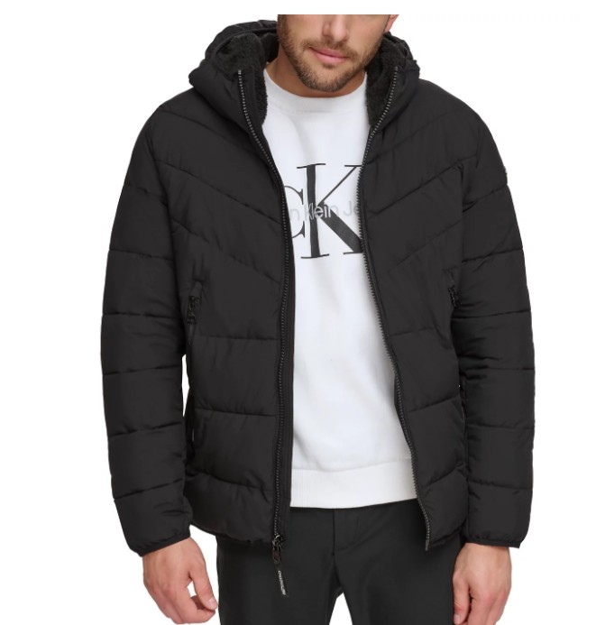 Men’s Chevron Stretch Jacket With Sherpa Lined Hood