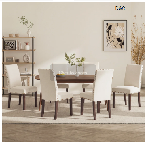 Bontrager Nailed Trim Linen Parsons Dining Chairs With Solid Wood Legs (Set of 6)