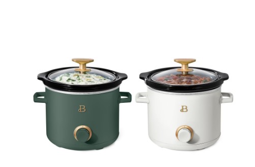Beautiful 2-Pack 2qt Slow Cooker, Thyme Green, White Icing by Drew Barrymore