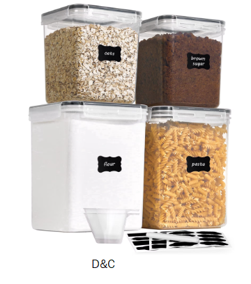 Sindcom Airtight Storage Canisters, 4 Pcs Large Food Storage Container for Flour, Sugar, Baking Supplies, Rice with Lids
