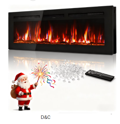 Patiosunny 60″ Electric Fireplace Recessed and Wall Mounted, Ultra-Thin Fireplace Heater, Touch Screen, Low Noise, 6-Level Flame Speed, 12-Kind Carbon Bed Colors, 24H-Timer, with Logs, Crystal, Black