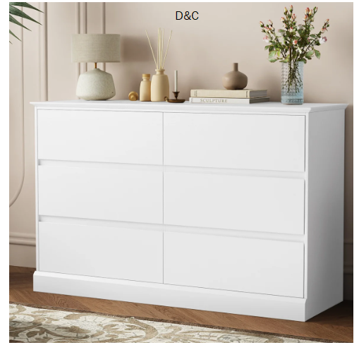 Dornisha 6 Drawer Double Dresser, 47.2″ Chest Of Drawers, Modern Bedroom Dresser for Closet and Living Room, White