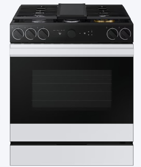 Samsung Bespoke 30-in 5 burners 6-cu ft Air Fry Convection Oven Single oven gas range Natural Gas ( White Glass )