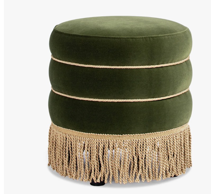Edward 17.5″ Round Upholstered Ottoman With Bullion Fringe
