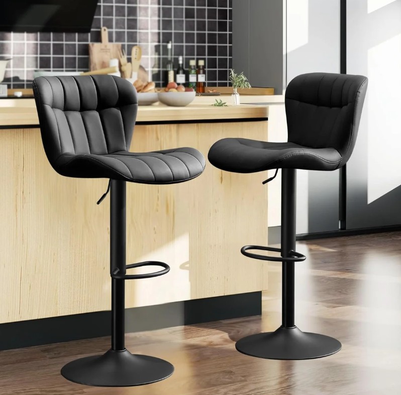 Mid-Century Modern Faux leather Low Back Swivel Adjustable Height Bar Stool Upholstered Counter Stool with Metal Frame (Set of 2)