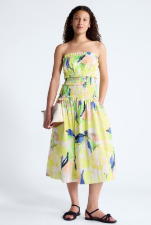 Free Assembly Women’s and Women’s Plus Strapless Cotton Poplin Tiered Midi Dress, Sizes XS-4X