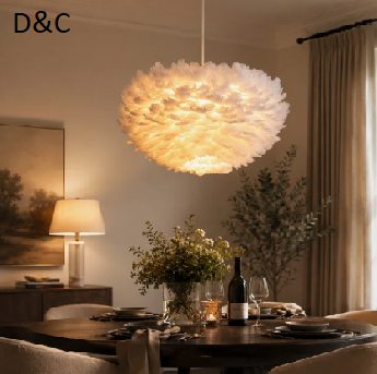 3 – Light 18″W Unique / Statement Globe White Modern Chandelier with Feather Accents for Bedroom