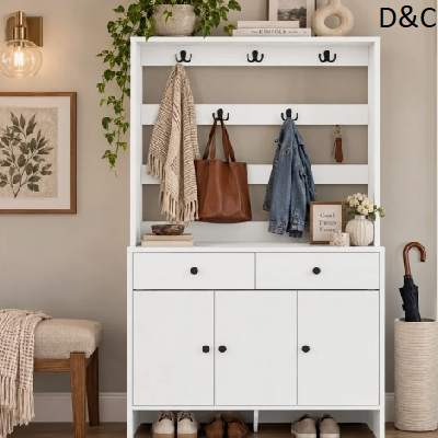 Modern Hall Tree With Shoe Storage And Coat Rack For Entryway
