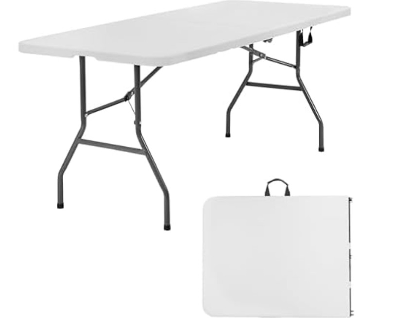 PayLessHere Folding Tables Plastic 6ft Half Portable Foldable Table for for Parties Wedding BBQ Camping, White 6 FT