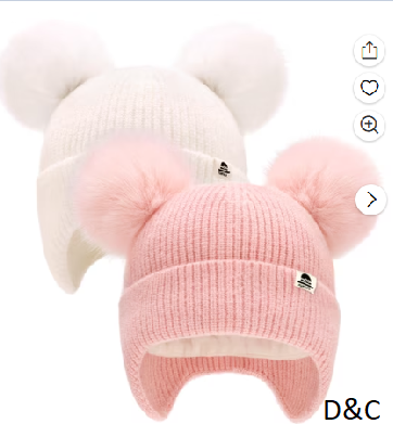 FURTALK 2 Pack Baby Toddler Winter Hat Pom Pom Beanie Girls Boys with Fleece Lined Kids Warm Cap