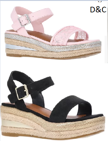 Wonder Nation Girls’ Wedge Sandals, Buckle Texture, Pink, Medium Width
