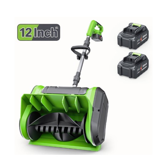 VASG Electric Cordless Snow Shovel, 2X 3.0Ah/ 21V 12-Inch Battery Snow Blower, Snow Removal Machine with Adjustable Front Handle, for Driveways, Sidewalks, Steps & Patios (Charger Included)