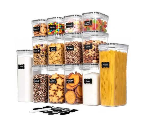 Sindcom Airtight Food Storage Containers Set, 14pcs Plastic Kitchen and Pantry Organization Canisters, Black
