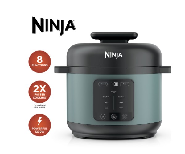 Ninja HyperHeat 8-in-1 Electric Pressure Cooker with SimpliServe Pot — 6.5 Qt, Cooks Up to 2X Faster, 1200W, Feeds 8–10, Sage Leaf
