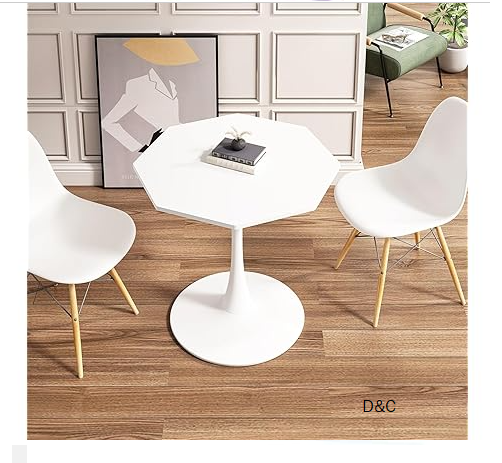 SPOFLYINN 31.50″ Modern Octagonal Coffee Table with Printed White Marble Table Top Metal Base for Dining Room Kitchen Living Room White