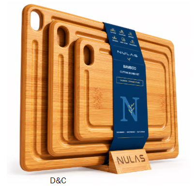 NULAS 4-Piece Wood Cutting Board Set, Bamboo Chopping Board for Kitchen with Holder, Juice Grooves & Easy-Grip Handles, Charcuterie Board for Chopping Meat, Vegetables & Fruits