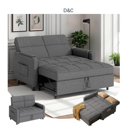 Sofa Bed, Lofka 3 in 1 Convertible Sleeper Loveseat, 50″ Pull Out Couches with Adjustable Backrest for Living Room Apartment, Linen, Dark Gray
