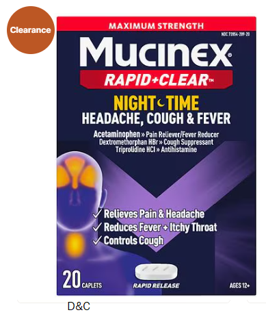 Mucinex Maximum Strength Nighttime Cold And Flu Medicine For Adults, 20.0 ea