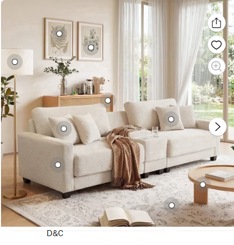 RIAFUN 111.8″ Modular Sectional Sofa, 4-Seat Oversized Corduroy Couch with Storage Box, USB/Type-C Port & 2 Cup Holders for Living Room, Beige