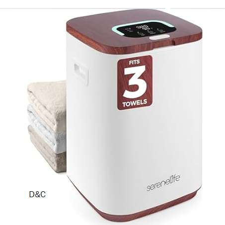 SereneLife Towel Warmer Bucket with Timer, 23L Capacity, Fits 2 Oversized Towels, Wood