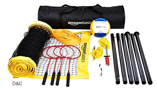 Amazon Basics Portable Outdoor Volleyball and Badminton Combo Set with Sturdy Poles and Storage Bag