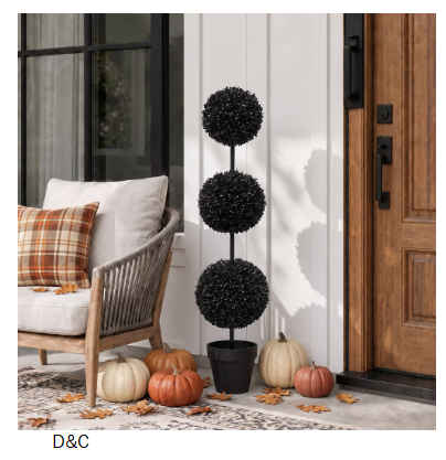 My Texas House Halloween Artificial 3-Ball Topiary, Black, 4′