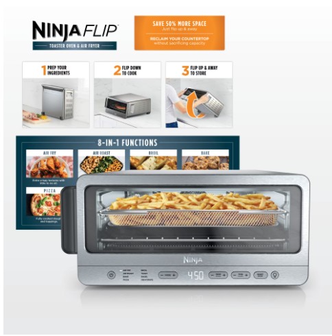 Ninja Flip Toaster Oven & Air Fryer, 8-in-1 Functionality, Storage Space, Air Fry Basket, Sheet Pan, Wire Rack & Removable Crumb Tray, SP151 Stainless