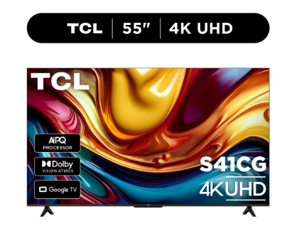 TCL 55″ Class S41CG Series 4K UHD LED Smart Google TV (Limited Edition) – Dolby Vision HDR & Dolby Atmos, Google Assistant & Amazon Alexa Compatible with Voice Remote – 55S41CG