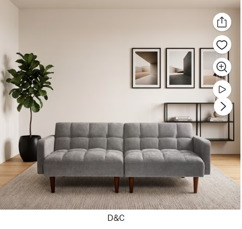 Mainstays 77.6 in Tufted Convertible Futon Sofa Bed, Grey Fabric