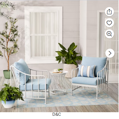 Better Homes & Gardens Aubrey Steel 3-Piece Outdoor Chat Set, White Frame with Blue Cushions